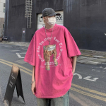 100% puuvilla happega pestud vintage l&uuml;hikeste varrukatega T-s&auml;rk ees tr&uuml;kitud t&auml;navar&otilde;ivad HipHop Harajuku suuremahulised T-s&auml;rgid S roosa