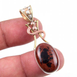 Looduslik mahagon Obsidiaani v&auml;&auml;riskivi 925 t&auml;ish&otilde;be, kahetooniline ripats 1,75 o3S65