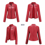 Naiste paks soe lukuga PU kapuutsiga mantel L&uuml;hike nahkjakk Biker-mantel Naiste nahktagi Naiste temperament p&uuml;stkrae PU-nahast S punane