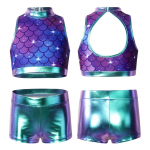 Ballet Jazz Tap Hip Hop tants 2 tk Varrukateta Mock Kael Crop Top + Metallic Alts Set Tantsulavastus Laval 13-14 Years roosa punane v&auml;rv