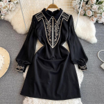 Uus kevadsuvi vintage lilltikandiga kleit naiste pikkade varrukatega &scaron;ikk pulmafestivalile Black A Line Mini Vestidos XL