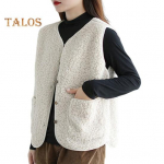 S&uuml;gistalvine naiste vestmantel V kaelaga fliisist &uuml;herealine topelttaskud, varrukateta kardigan &uuml;hev&auml;rviline igap&auml;evaseks kantud kontorivest M aprikoosi