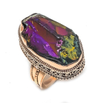Natural Peacock Titanium Aura Gemstone Handmade Copper Jewelry Ring Size 9 y9j79