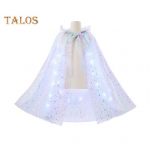 Laste Halloweeni mantel LED-valgusn&ouml;&ouml;riga, l&auml;bipaistva v&otilde;rgusilmaga, litriga kapuutsiga, paeltega lips Printsessi stiilis j&otilde;ulupeo kost&uuml;&uuml;m pont&scaron;o valge