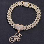 Uued A&ndash;Z kursiivt&auml;hega algust&auml;hega s&uuml;damega Kuuba jalav&otilde;rud naistele Hip Hop Bling Rhinestone Kuuba kett jalav&otilde;ru K&auml;ev&otilde;ru Jalaehted 25cm kuld