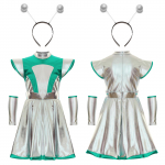 T&uuml;drukute tulnuka rollim&auml;ngu metallik kleit kosmos Halloweeni kost&uuml;&uuml;m pidu koolietendus karnevali cosplay kost&uuml;&uuml;m 7-8 Years h&otilde;be/roheline