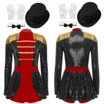 Naiste 4 tk Circus Ringmasteri kost&uuml;&uuml;m Sequins Bodysuit frakk jakk Halloweeni komplektid M