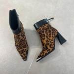 Elegantne naiste kontsaga kingad Vintage Leopard Naiste pahkluusaapad Moodsad terava ninaga l&uuml;hikesed saapad Talvised naiste kleidid Paks konts 35