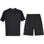 Under Armour logo prindiga laiad kiiresti kuivavad l&uuml;hikeste varrukatega l&uuml;hikesed p&uuml;ksid vabaaja spordikomplekt mehed komplektid must 1326413-001+22500214-001 M