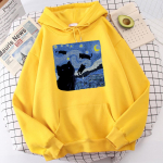 The Starry Cat Night Printing kapuutsid Meeste S&uuml;gis Suurem&otilde;&otilde;tmelised Hoodie Mood Fliis Pusad Vabaaja S-Xxl Pullover Topid S