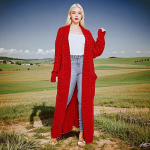 Pikkade kiududega kootud kardigan, elegantne &uuml;hev&auml;rviline pikkade varrukatega taskutega kampsun, naiste XXXL punane