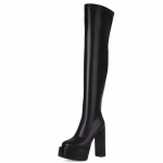 Mood Seksikad &uuml;le p&otilde;lve k&otilde;rged saapad Naiste platvorm Punane Valge Must Pikad saapad Paksud kontsad Talvised tantsukingad Daamile suur suurus 48 34 must