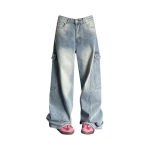 Ameerika High Street Jeans Meeste S&uuml;gis Trendikas Br&auml;nd Ins L&otilde;dvad Laiad Sirged P&uuml;ksid Veidi Laienevad P&uuml;ksid 3XL helesinine v&auml;rv