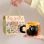 Multifilmi keraamilised armsad kassikruusid lusikaga Loominguline kassik&auml;pa kruus Kohvi tee Piim Kaerahelbetass Suure mahutavusega loomatopsid Naljakas kingitus 400ml