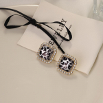 1 paar geomeetrilisi ruudukujulisi leopardtr&uuml;kiga tr&uuml;kitud k&otilde;rvar&otilde;ngaid naistele Vintage kullav&auml;rvi pulmapeo ehted kingitused valge/must