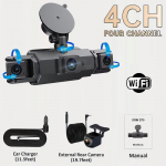 Car Dash Cam 4 kanaliga must kast WIFI FHD 1080P eesmise s&otilde;idukaameraga, vasak parem tagumine &ouml;&ouml;n&auml;gemissilmus salvestab auto lisatarvikud 4Ch DVR 0G