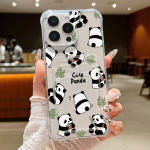 Armsa Panda mustriga selge kaardipesa pehme silikoon&uuml;mbris iPhone 16 Pro Max 15 Pro 14 13 12 11 jaoks l&auml;bipaistev p&otilde;rutuskindel &otilde;huke telefoni kate iPhone 16 hall