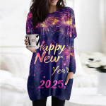 Naiste tr&uuml;kiv&auml;rviga O-kaelusega dressipluus, pikkade varrukatega tr&uuml;kitud s&auml;rkkleit, suur, avaras vormis taskutega pullover M