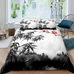 Bambusest tekikotikomplekt Bambusest okste voodipesukomplekt Puuprindiga tekikott Luksuslik retro lilleline stiil Voodikate Queen Size 135X200cm-2pcs