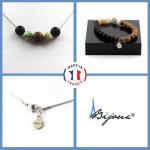Pierres et Min&eacute;raux. Parure bijoux Bracelet Collier Perles bois + Onyx noir mat 8 mm + Taille personnalisable.