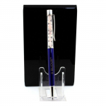 Pierres et Min&eacute;raux. Stylo min&eacute;raux Quartz rose du Br&eacute;sil. Couleur Bleu marine.