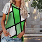 Naiste suvine geomeetriliste mustritega T-s&auml;rk, retroh&otilde;nguline l&uuml;hikeste varrukatega s&auml;rk, vabaaja tr&uuml;kitud topid XS sinine