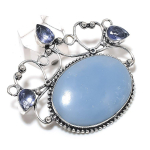 Angelite Stone, Amethyst Handmade 925 Sterling Silver Jewelry Pendant 2.21 k5m47