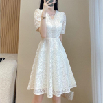 Suvine V-kaelusega Elegantne Mood Helmed V&ouml;&ouml;kohal A-l&otilde;ik Pitskleit Naised Temperament L&uuml;hikeste Varrukatega Vintage Vabaaja R&uuml;&uuml; Valge Vestidos XL valge