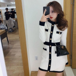 Moodne korea stiilis kootud kleit talv valge must naiste kootud kehakleit Elegantne pikkade varrukatega kleit naiste kudum XXL must