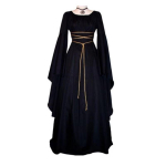 Naiste Halloweeni kost&uuml;&uuml;m Pikkade varrukatega &Uuml;mara kaelusega N&ouml;&ouml;ridega v&ouml;&ouml;koht Ebakorrap&auml;rased kleidid Keskaegne Retro Elegantne &Otilde;htukleit M must