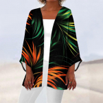 Naiste vabaajamood Beach Ocean Tree Print Kerge keskmise pikkusega jope kardigan XXL