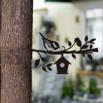 Yard Art Silhouette Artwork Farm Decorative Wall Decor Bird on Branch for Backyard Porches Entrance