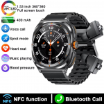 2025 Uus Watch 7 Ultra TWS 2 &uuml;hes nutikell juhtmevaba peakomplektiga, Bluetooth-k&otilde;ned, v&auml;lisspordi muusika nutikell Androidile ja iOSile Black