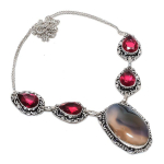 Natural Botswana Agate, Rubillite 925 Sterling Silver Jewelry Necklace 18 d8z92