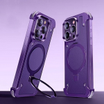 Luksuslik ehtsast nahast Magsafe magnetiline juhtmevaba laadimiskarp iPhone 17 16 15 14 13 Pro Max jaoks, 360&deg; p&ouml;&ouml;ratav r&otilde;ngashoidik, p&otilde;rutuskindel kate For iPhone 14 Pro lilla