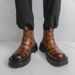 Meeste Mootorratta Vabaaja Must Paksu Tallaga Chelsea K&otilde;rgust Suurendavad K&otilde;rge S&auml;&auml;rega Saapad Street Style Lahedad Liftiga Punk Saapad Suur Suurus EU:46 pruun