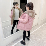 T&uuml;drukute talvine Korea stiilis kapuutsiga puuvillane mantel fliisvoodriga - keskmise pikkusega ja soe jakk 120cm punane