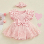 3D Lilled Suvine Beebit&uuml;drukute Kombinesoon Printsessi V&otilde;rk Uus&uuml;ndinu Riided Pitsiline Lapitehnika Volangidega Bodysuit Kleit Peapael Laste Riided 0-3M roosa