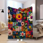 1 tk Boheemlaslik Lilleline Tekk - Pehme, Soe, Aastaringselt Kasutatav Flanell Lillemustritega, Ideaalne Diivanile, Voodile, Kontorisse, Piknikule 30x40in