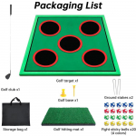 Golfim&auml;ngu m&auml;ngukomplekt, Golfi l&ouml;&ouml;gim&auml;ng Cornhole t&auml;iskasvanutele 1 kepi, 5 augukatte, 20 palli, puttamismati ja kandekotiga, Siseruumides/v&auml;listingimustes murul