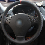Must kunstnahast autojuhtimiskangi kate BMW E90 320 318i 320i 325i 330i 320d X1 328xi jaoks Black-thread
