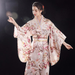 Naiste Elegantne Jaapani Kimono Seksikas Yukata koos Obiga Cosplay Kost&uuml;&uuml;m Rahvuslik Uudsus &Otilde;htukleit Tr&uuml;kitud Lilleline Geisha Hommikumantel One Size white