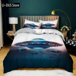 Kosmoseaparaadi tekikoti komplekt King Mikrokiust ulmekirjanduse kosmoselaeva voodipesukomplekt Lumem&auml;e astronaut kosmoselaeva tekikate EU Single(135*200cm)3pcs