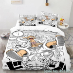 Laste poiste anime One Piece voodipesukomplekt Nika Luffy Gear 5 tekikate padjap&uuml;&uuml;r tekikate komplekt &Uuml;heinimese Queen Kingi suurus EU Single(135*200cm)3pcs gray