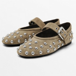 Burgundia pehmest nahast ballet kingad naistele Moodsad metallnitidega kaunistatud Mary Jane kingad Elegantne pandlaga rihm Disainerkingad 35 khaki