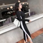 Kevad- ja s&uuml;giskleidid naistele, uued pikkade varrukatega, &otilde;hukese l&otilde;hega, k&otilde;rgetasemeline temperament, &otilde;hukese p&otilde;hjaga pikk seelik One Size