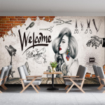 3D K&auml;sitsi Maalitud Juuksurisalongi Tapeet Juuksel&otilde;ikuse Seinamaal Retro Juuksuri&auml;ri Taust Tapeet 3D T&ouml;&ouml;stuslik Dekoratsioon 200 cm(W) x 140 cm(H) white