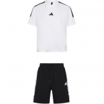 Adidas U Spordidress Kolme triibuga &Uuml;mmarguse kaelusega L&uuml;hikeste varrukatega T-s&auml;rk Mugavad keskmise v&ouml;&ouml;kohaga n&ouml;&ouml;riga p&uuml;ksid Vabaaja spordikomplekt Unisex Spordidress KX0524 3XL