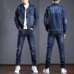 Denimkost&uuml;&uuml;m Meeste Kaheosaline Kevad ja S&uuml;gis Jakk Jakk Jakk P&uuml;ksid Trendikas Veniv Meesteriietus M sinine
