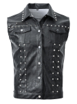 Meeste Punk-mootorrattastiilis neetidega vest, kunstnahast, &uuml;hev&auml;rvilise kraega XL black
